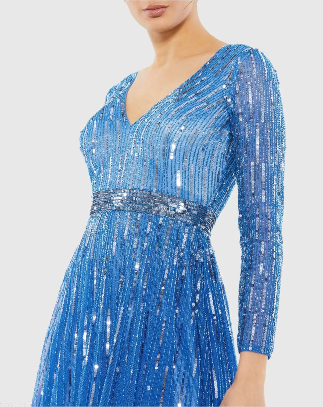 Mac Duggal 5528 Long Sleeve Tea Length Dress