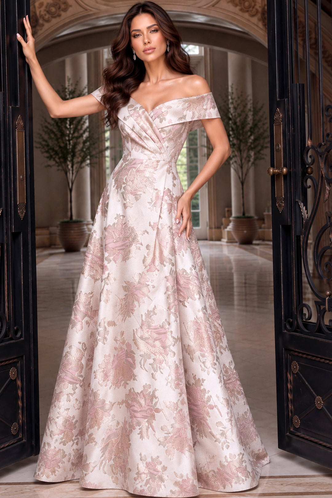 Jovani 55468 Off-the-Shoulder Crossover A-Line Evening Gown, front