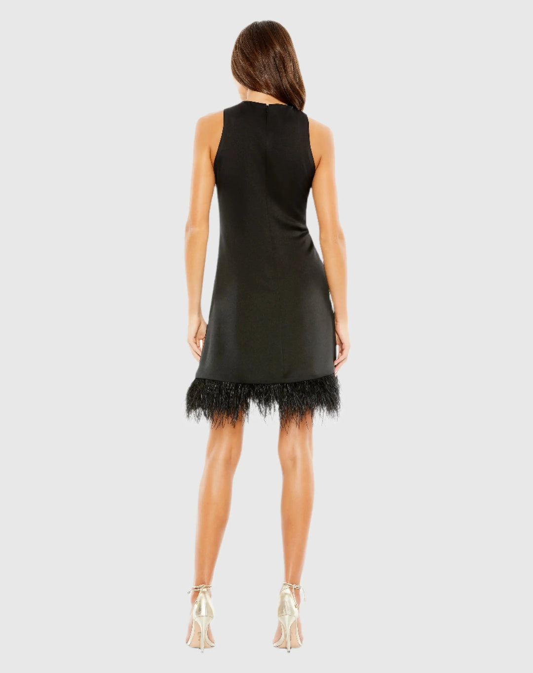 Mac Duggal 55805 Feathered Hem High Neck Sleeveless A Line Dress
