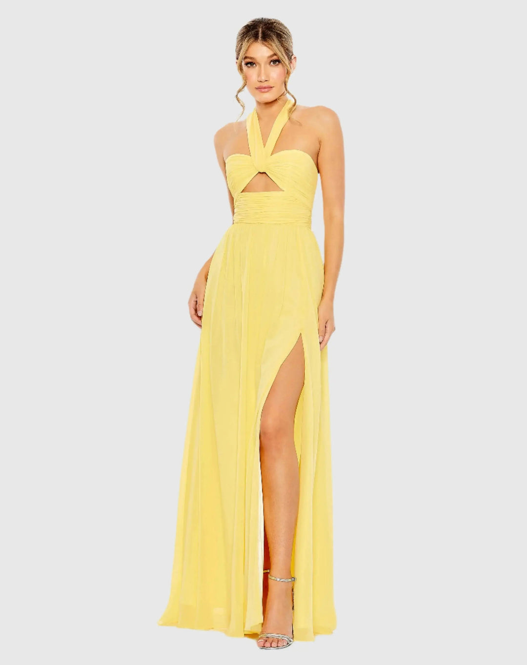 Mac Duggal 55898 Ruched Halter Strap Keyhole Chiffon Gown