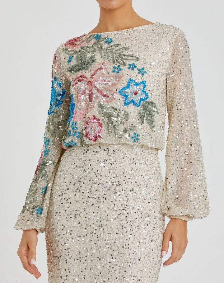 Mac Duggal 5615 High Neck Long Sleeve Sequin Evening Gown