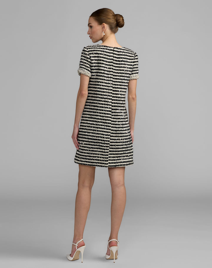 Mac Duggal 56169 and Striped Button Up Boucle Mini Dress