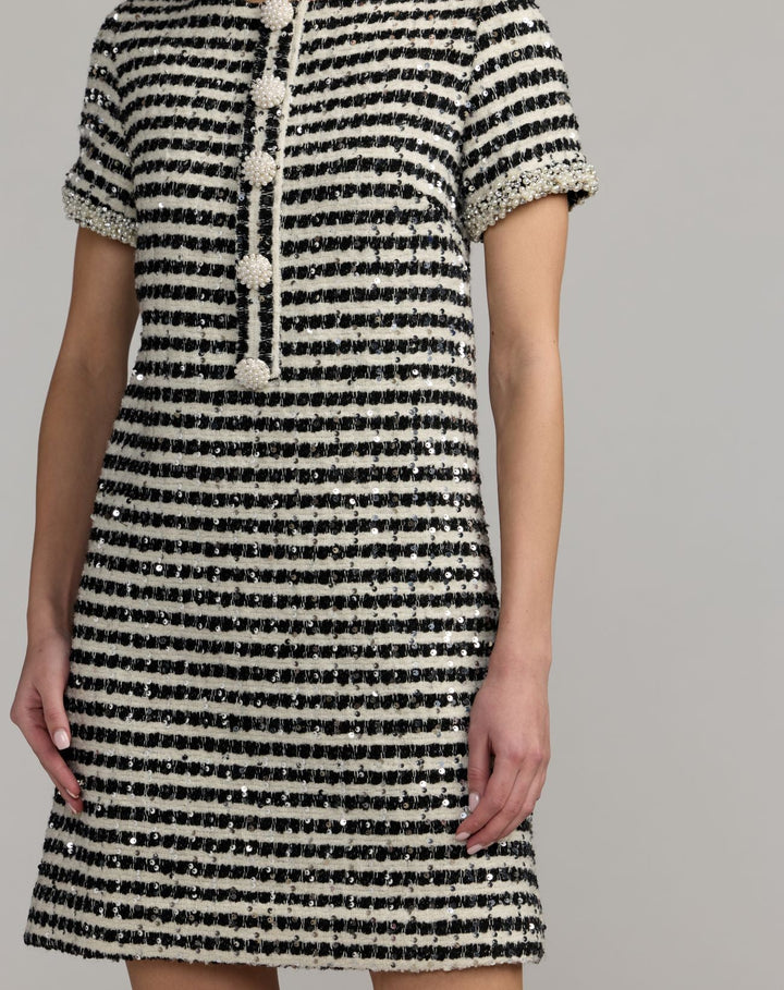 Mac Duggal 56169 and Striped Button Up Boucle Mini Dress