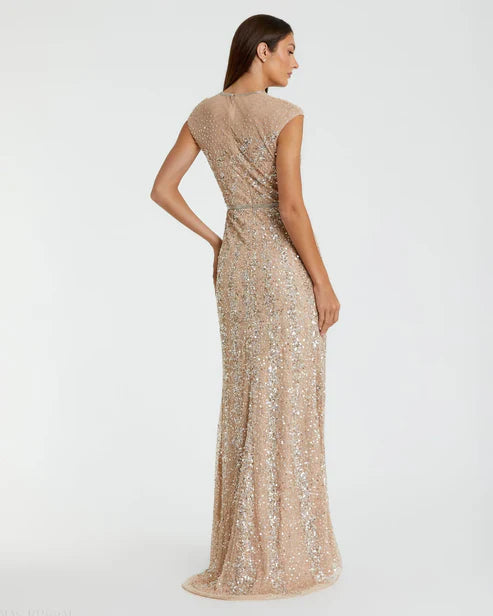 Mac Duggal 5619 Embellished Illusion High Neck Cap Sleeve Gown - Size 8 Only