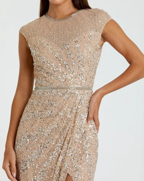 Mac Duggal 5619 Embellished Illusion High Neck Cap Sleeve Gown - Size 8 Only
