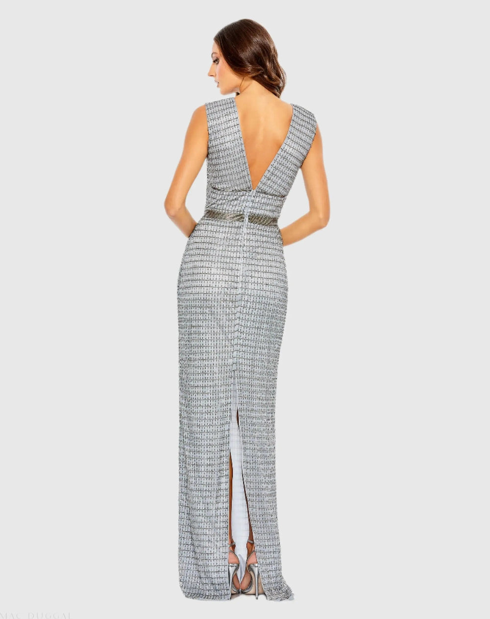 Mac Duggal 5625 Beaded Cap Sleeve V Neck Column Gown