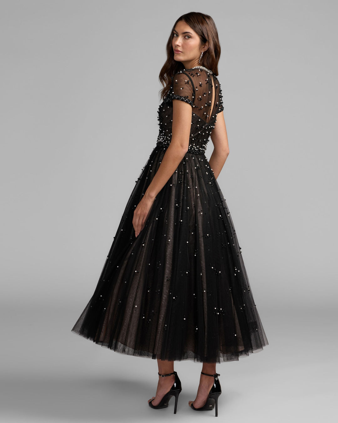 Mac Duggal 56255 Embellished Pearl Tulle Midi Dress