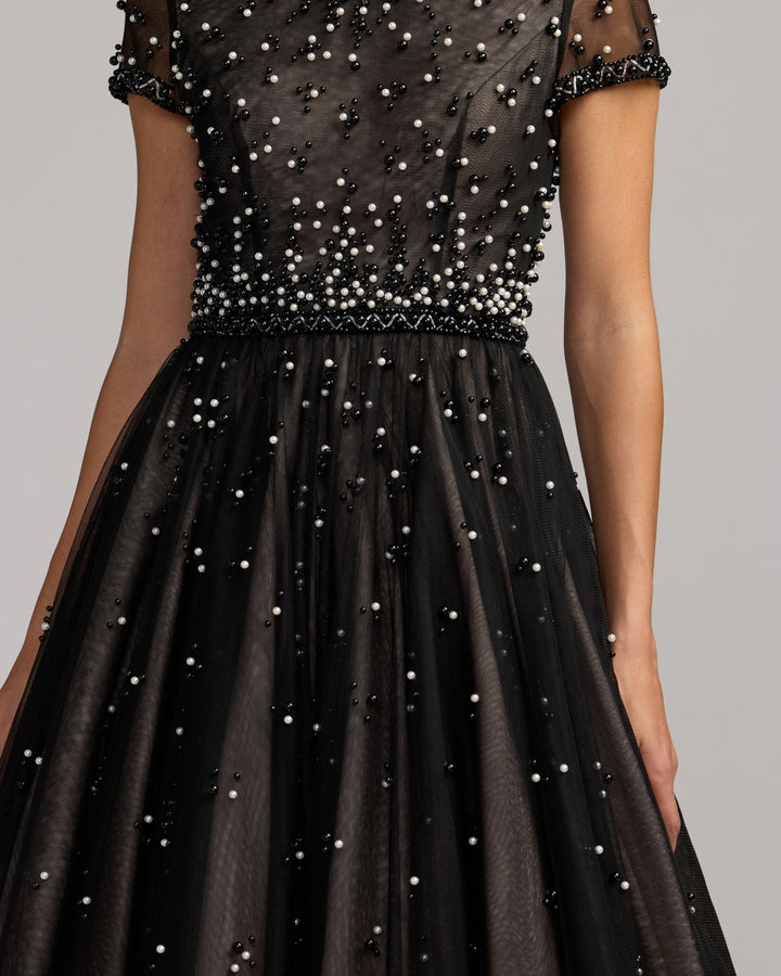 Mac Duggal 56255 Embellished Pearl Tulle Midi Dress