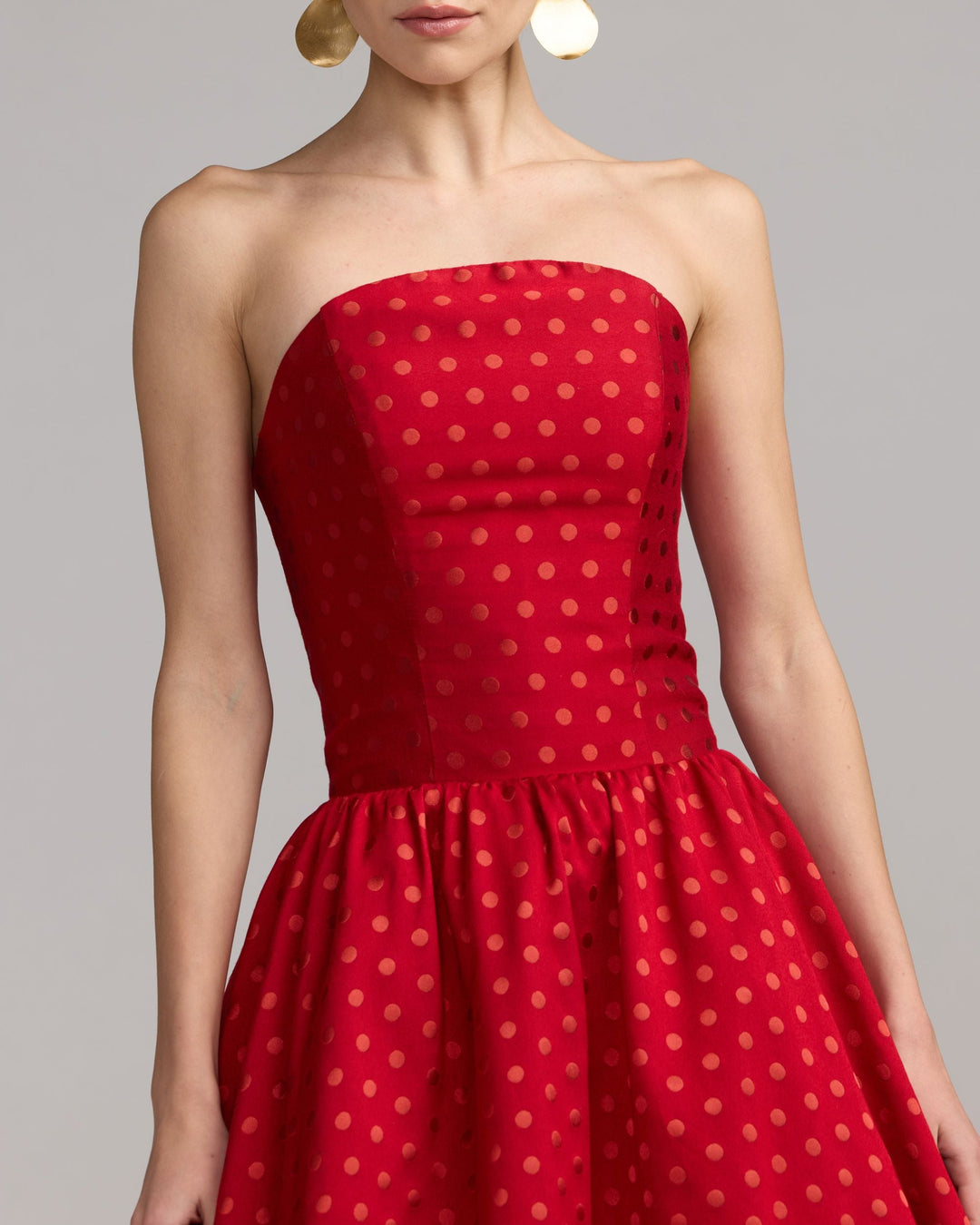 Mac Duggal 56273 Strapless Polka Dot Brocade Midi Dress