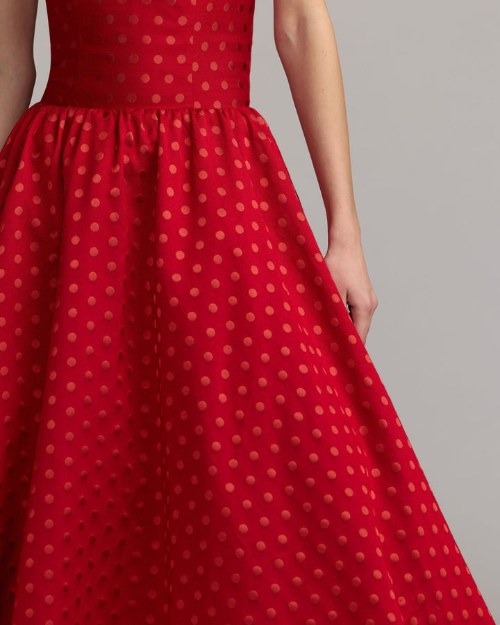 Mac Duggal 56273 Strapless Polka Dot Brocade Midi Dress