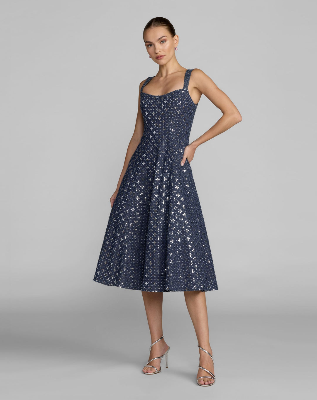 Mac Duggal 56300 Sleeveless Sequin Denim Midi Dress