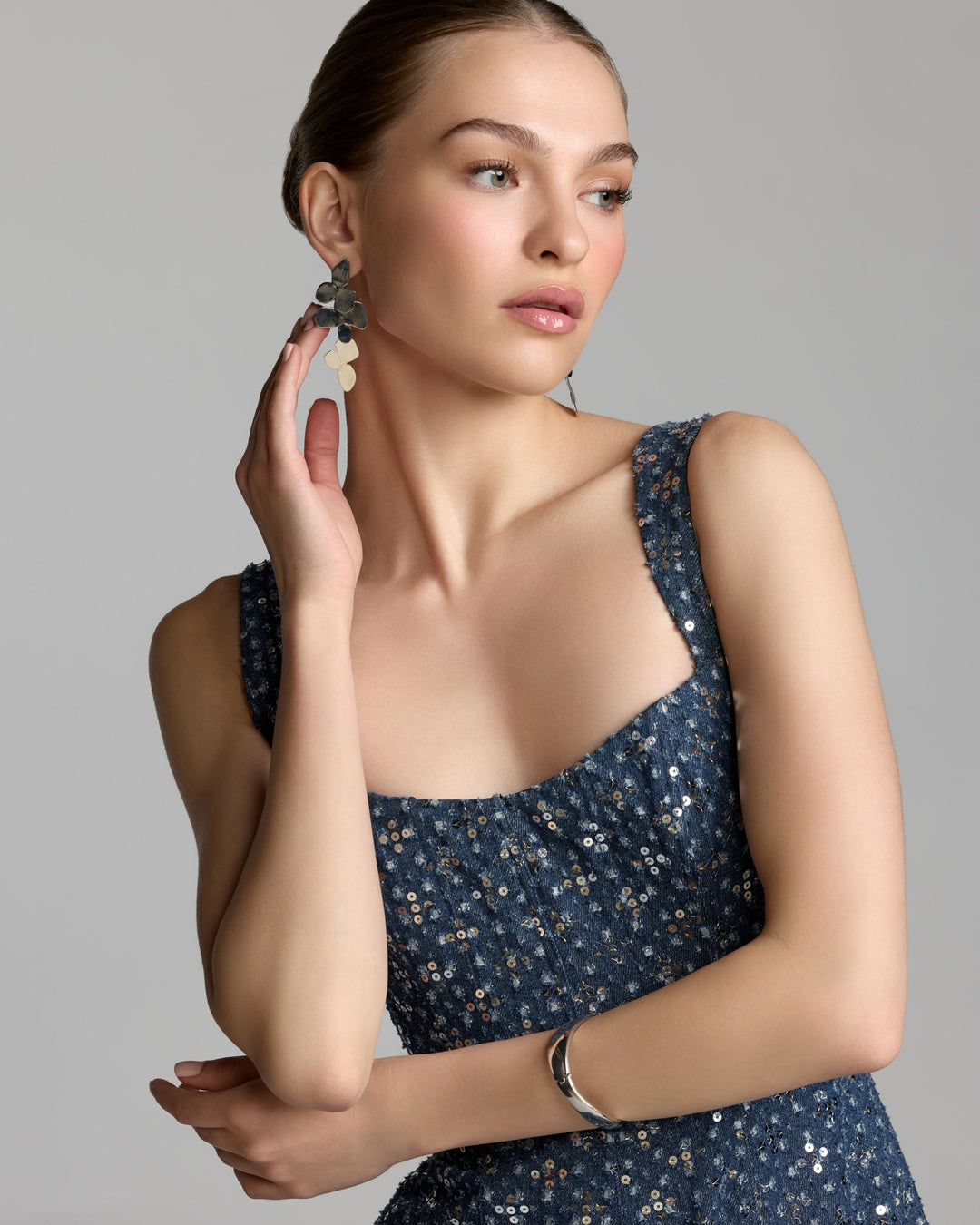 Mac Duggal 56300 Sleeveless Sequin Denim Midi Dress