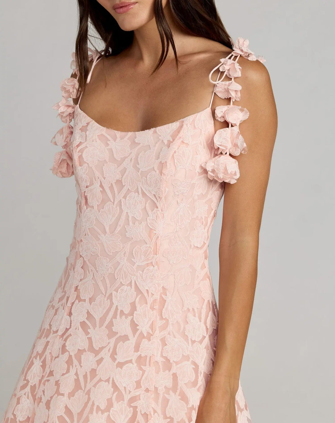 Pink Scoop Neck Floral A-Line Midi Dress - FOSTANI.com