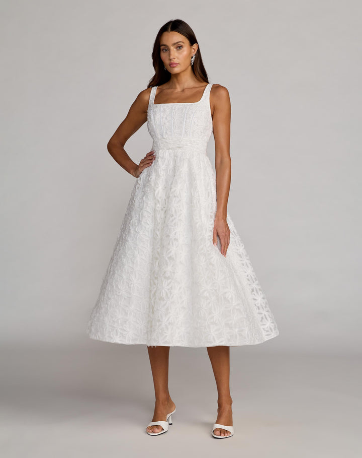 Mac Duggal 56418 Tulle Floral Midi Dress With Pockets