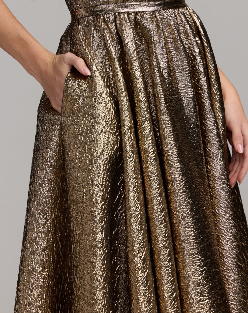 Mac Duggal 56441 Strapless Metallic Gown With Bow Detail