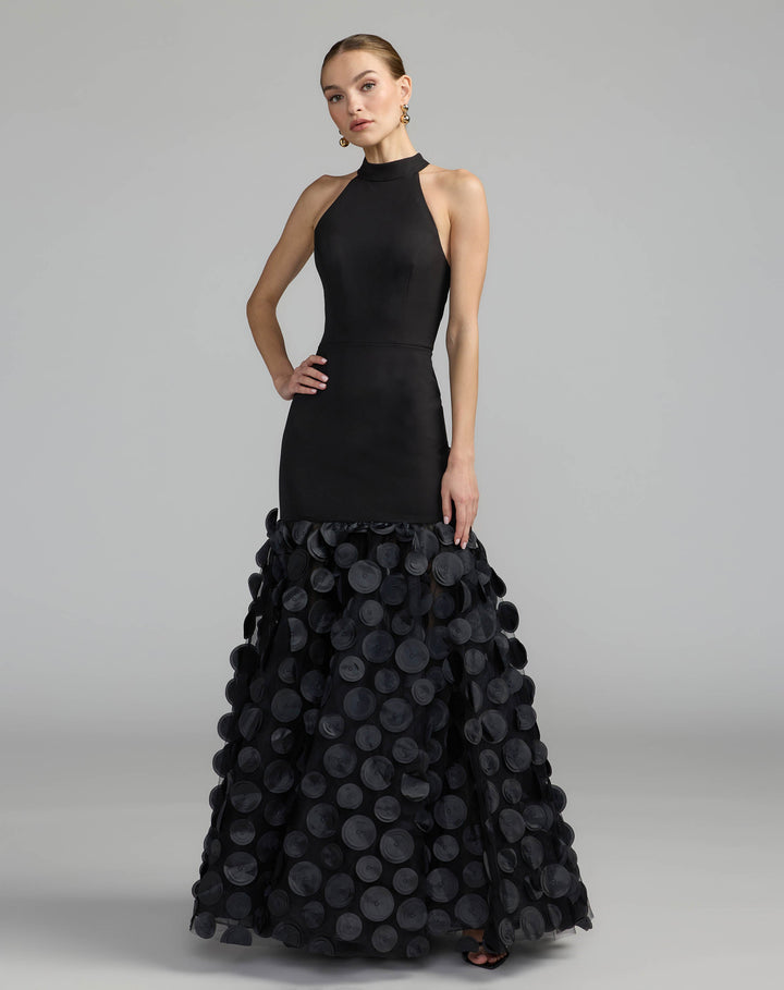 Mac Duggal 56462 Halter Neck 3D Floral Hem Gown