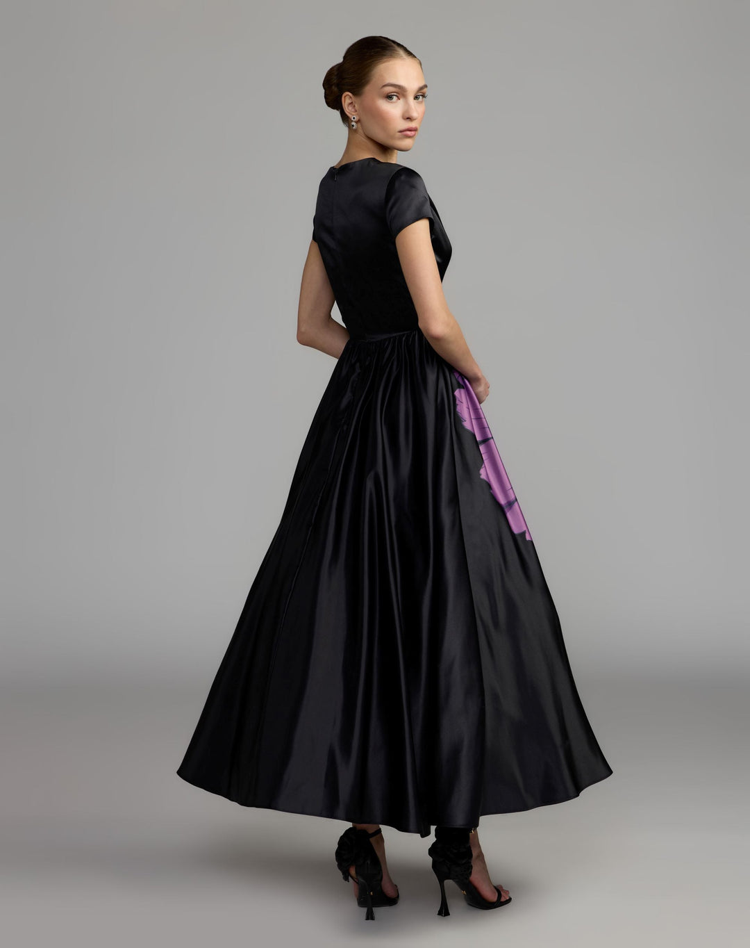 Mac Duggal 56471 Satin Cap Sleeve Floral Printed A-Line Dress