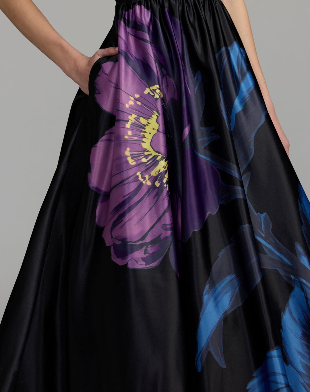 Mac Duggal 56471 Satin Cap Sleeve Floral Printed A-Line Dress