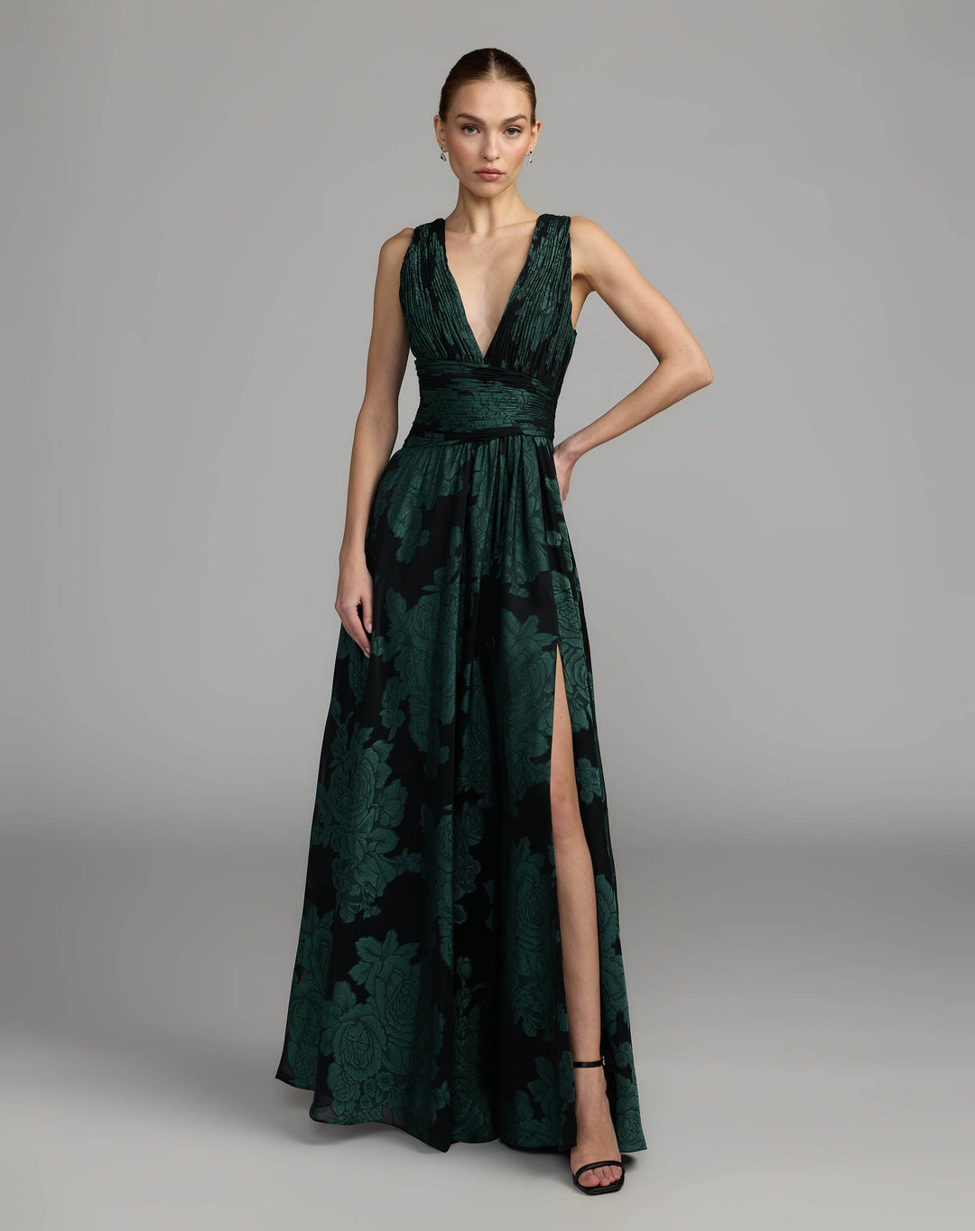 Mac Duggal 56487 Floral Sleeveless Plunge Neck Gown