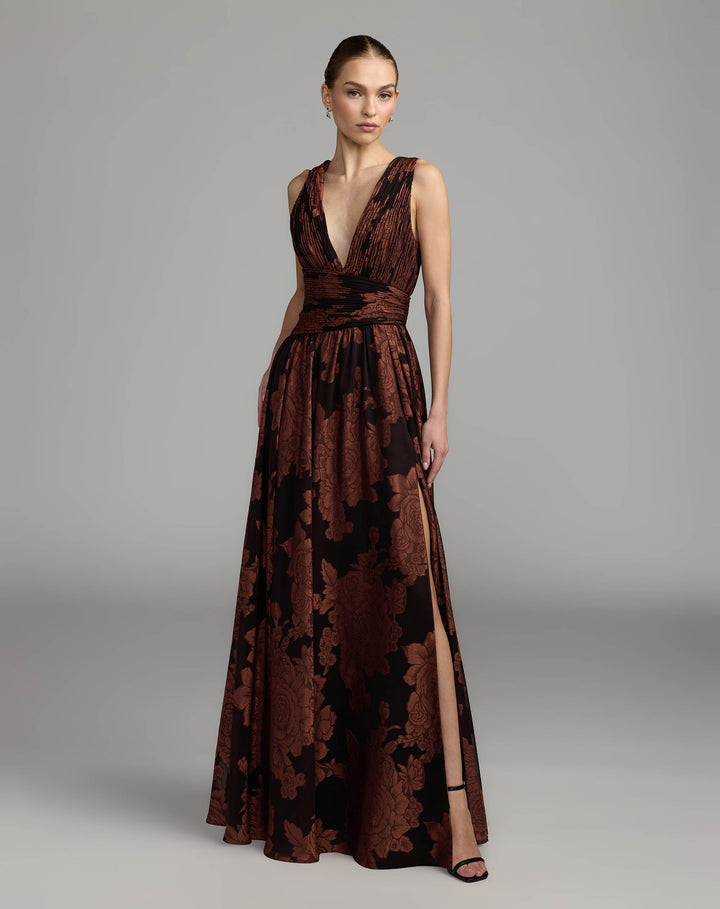 Mac Duggal 56487 Floral Sleeveless Plunge Neck Gown
