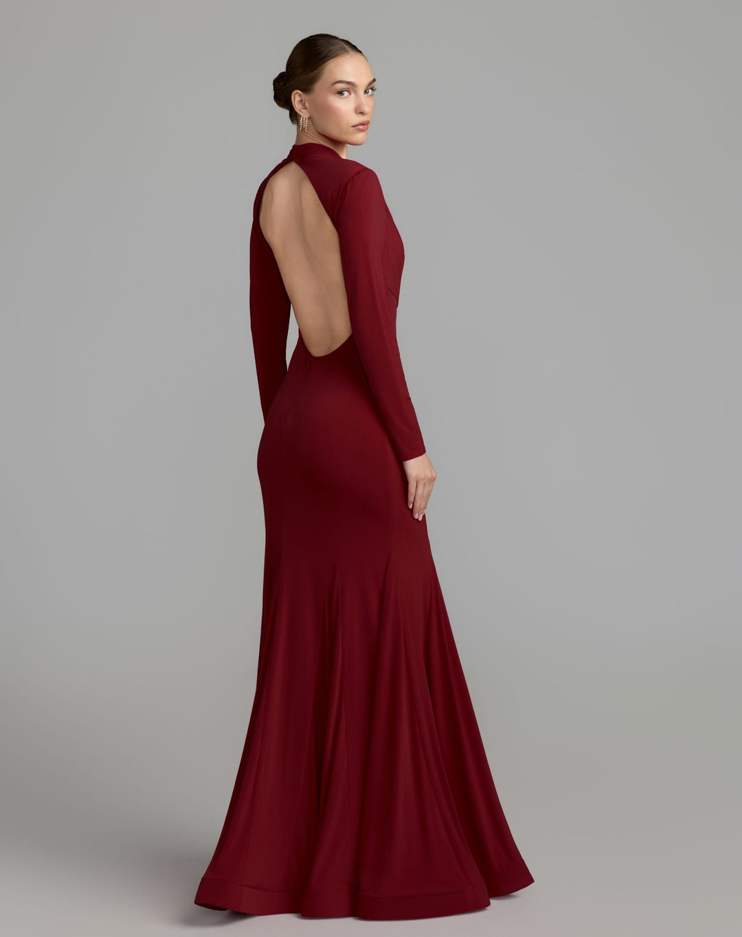 Mac Duggal 56535 Mock Neck Long Sleeve Cut Out Jersey Gown