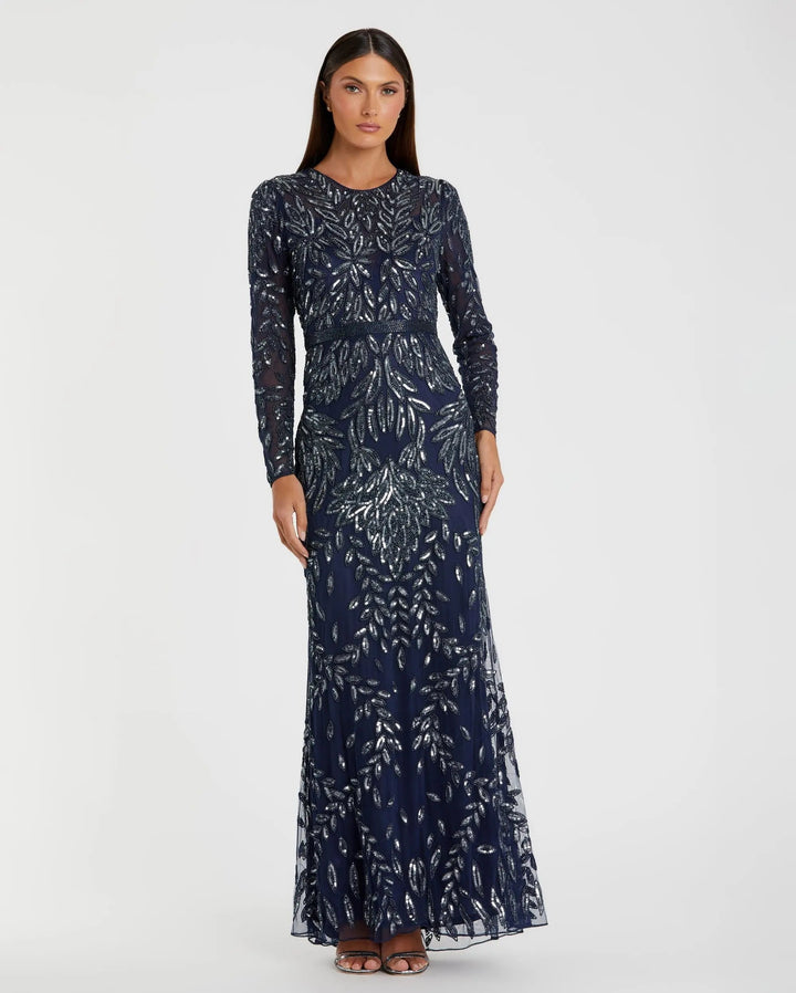 Mac Duggal 6023 Long Sleeve Illusion Neckline Embellished Gown