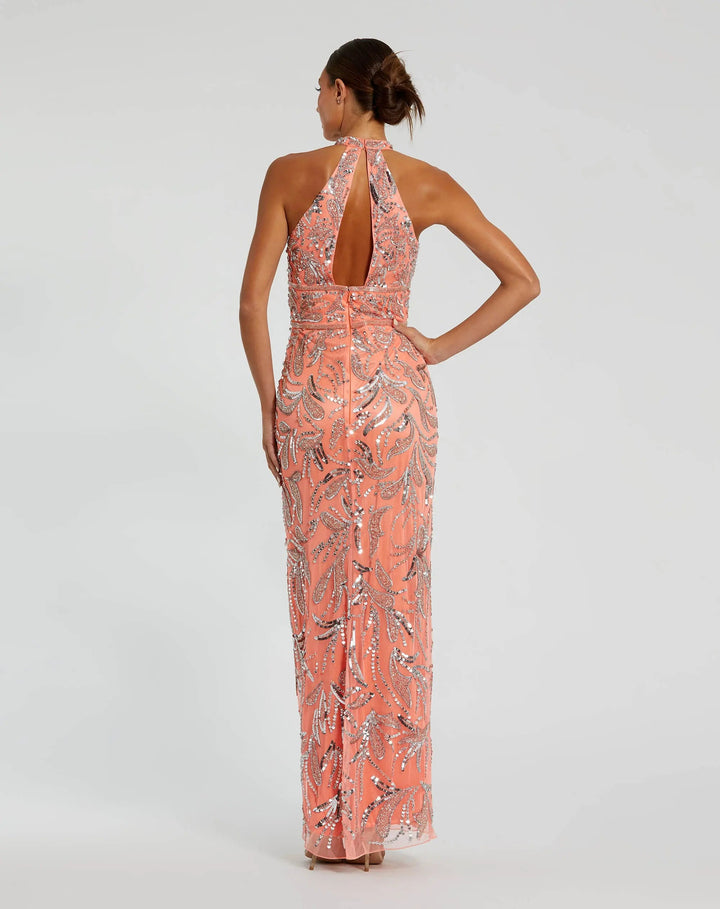 Mac Duggal 6030 Embellished High Neck Gown with Slit