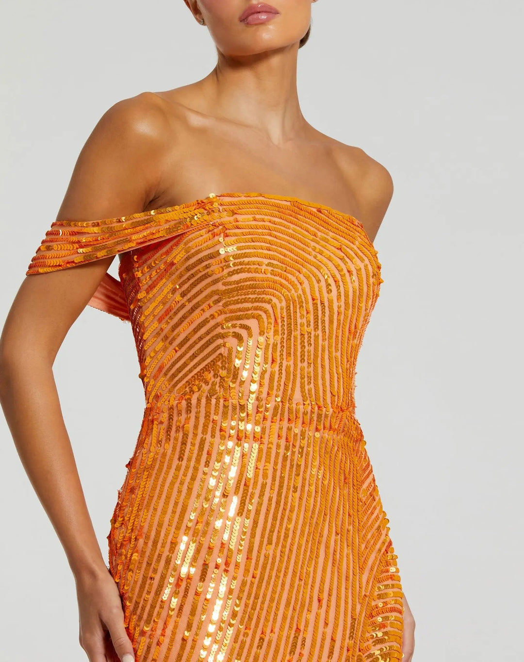 Mac Duggal 6072 One Shoulder Mesh Sequin Gown With Slit