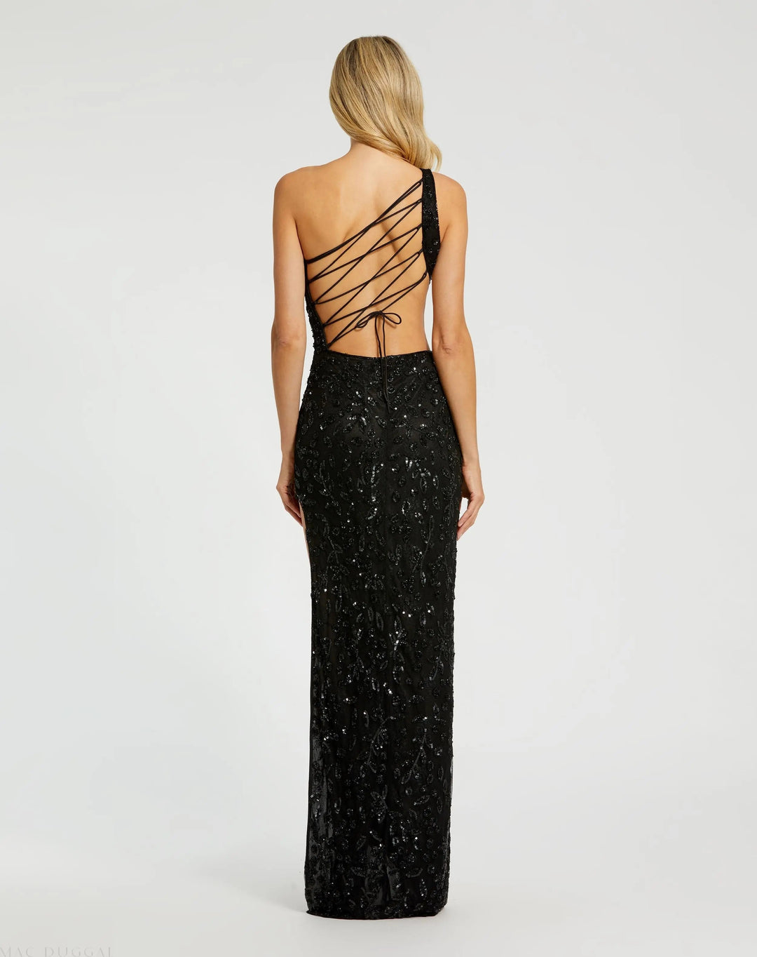 Mac Duggal 6084 One Shoulder Embellished Gown With Slit
