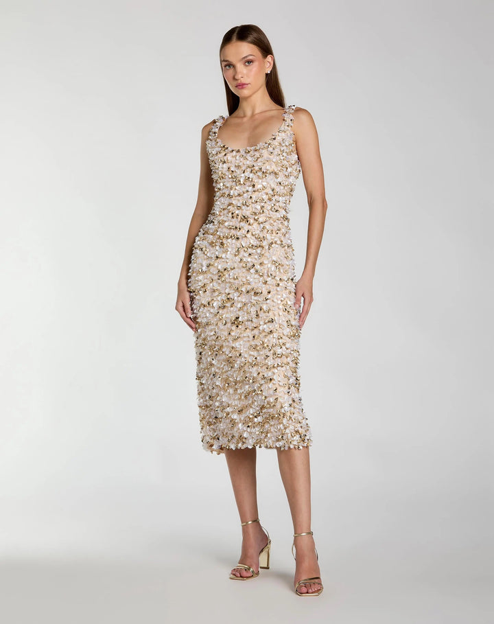 Mac Duggal 6224 Sleeveless Paillette Embellished Fitted Midi Dress