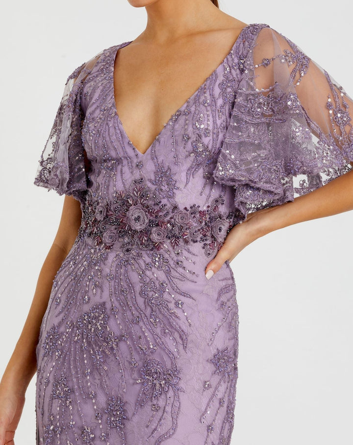 Mac Duggal 67493 Embellished Flutter Sleeve Evening Gown