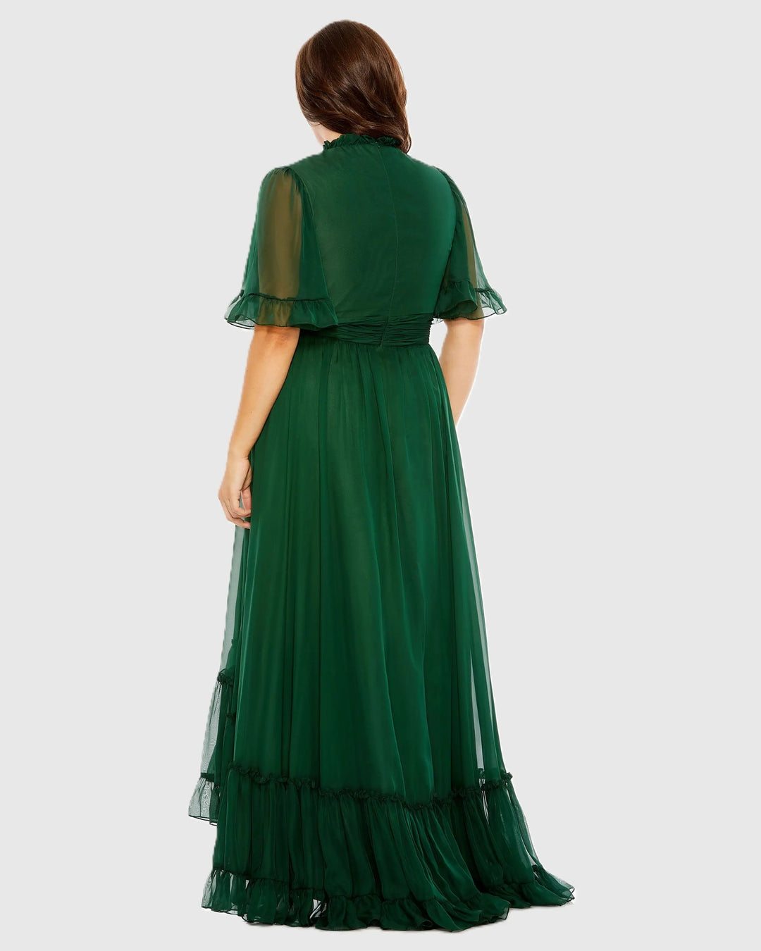 Mac Duggal 68427 Ruffle Tiered High Low Flutter Sleeve Gown (Plus)