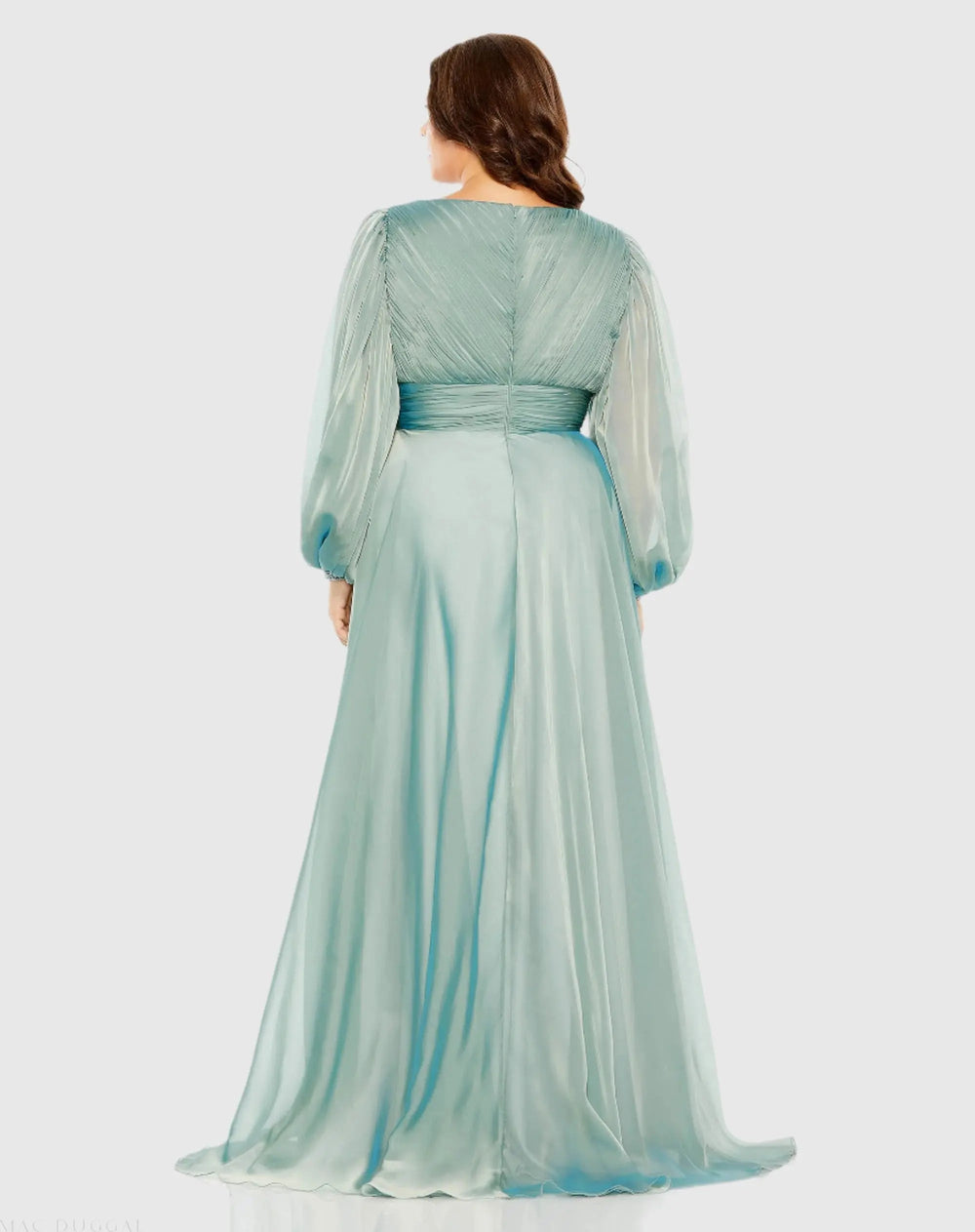 Mac Duggal 68431 Puff Sleeve w/ Embellished Cuff V Neck A Line Gown