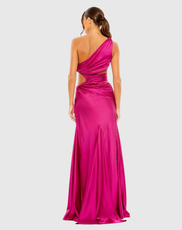 Mac Duggal 68485 Cut Out One Shoulder Satin Gown