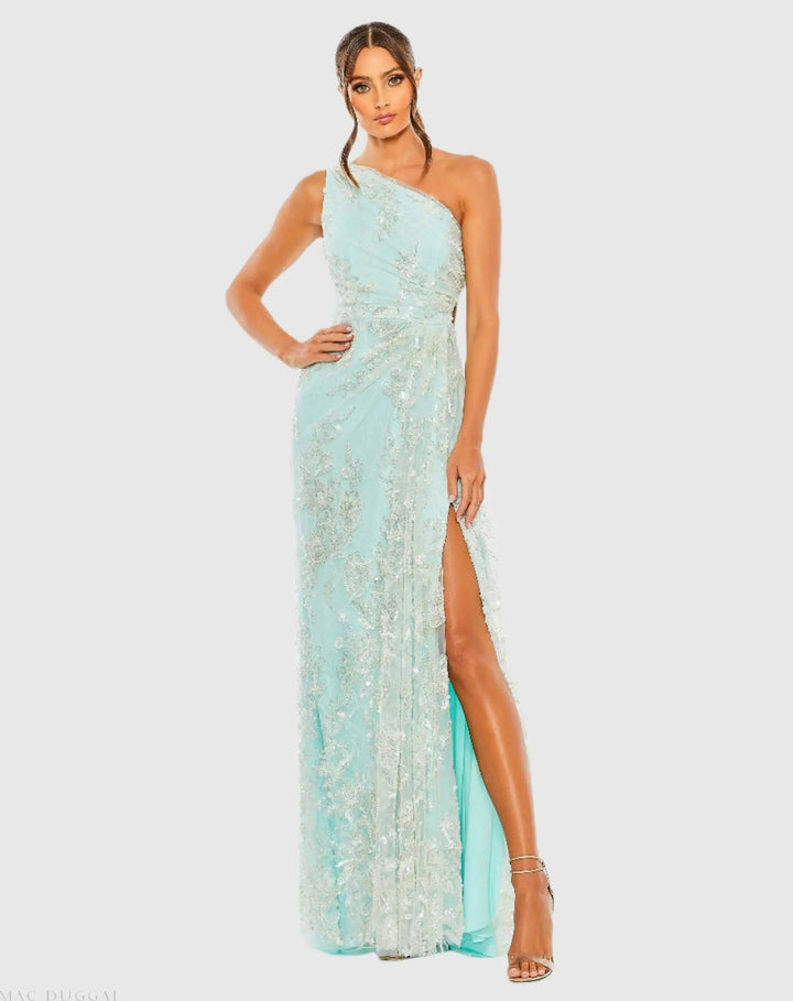 Mac Duggal 68507 One Shoulder Side Cut Embellished Gown