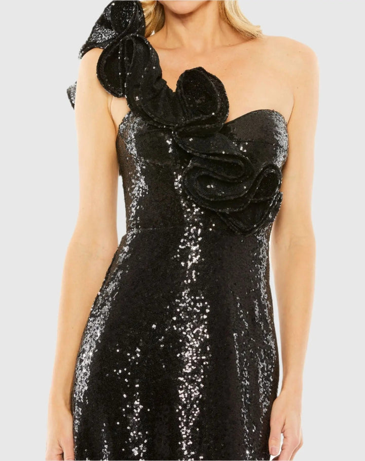 Mac Duggal 68513 Sequin Ruffled One Shoulder Gown