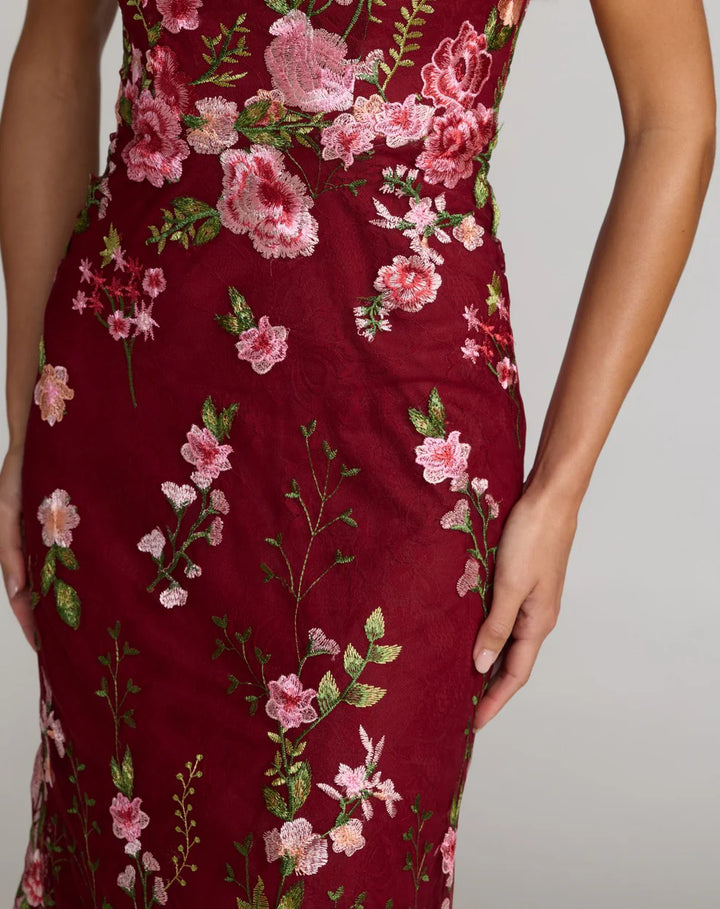 Mac Duggal 68606 Petite Green One Shoulder Floral Embroidered Gown