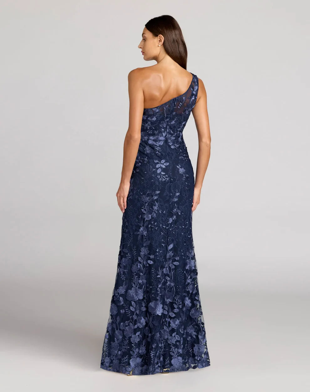 Mac Duggal 68606 Petite Green One Shoulder Floral Embroidered Gown