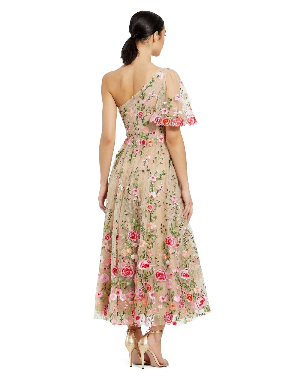 Mac Duggal 68607 Flutter Sleeve Embroidered Mesh Overlay Tea-Length Dress