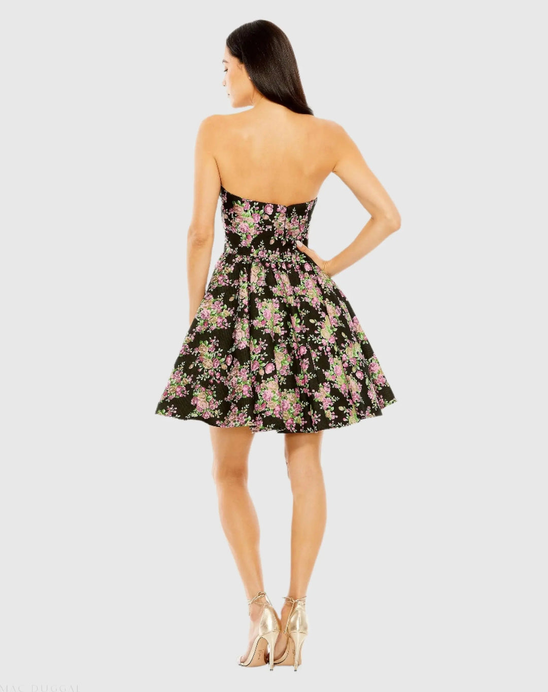 Mac Duggal 68615 Black Strapless Brocade Mini Dress