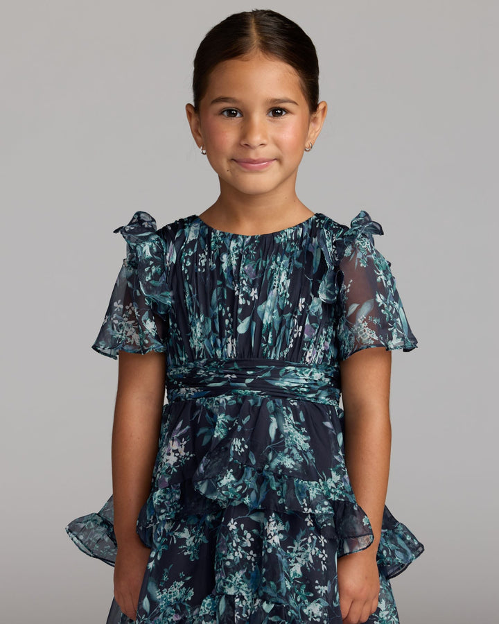 Mac Duggal 68664 Girls Floral Chiffon Tiered Ruffle Dress