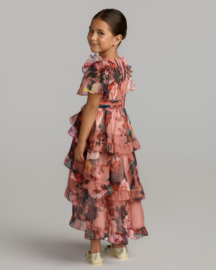 Mac Duggal 68664 Girls Floral Chiffon Tiered Ruffle Dress