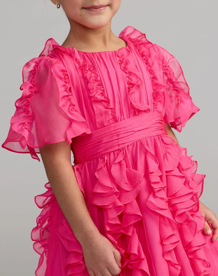 Mac Duggal 68667 Girls Chiffon High Neck Ruffle Dress