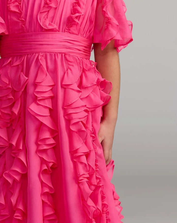 Mac Duggal 68667 Girls Chiffon High Neck Ruffle Dress