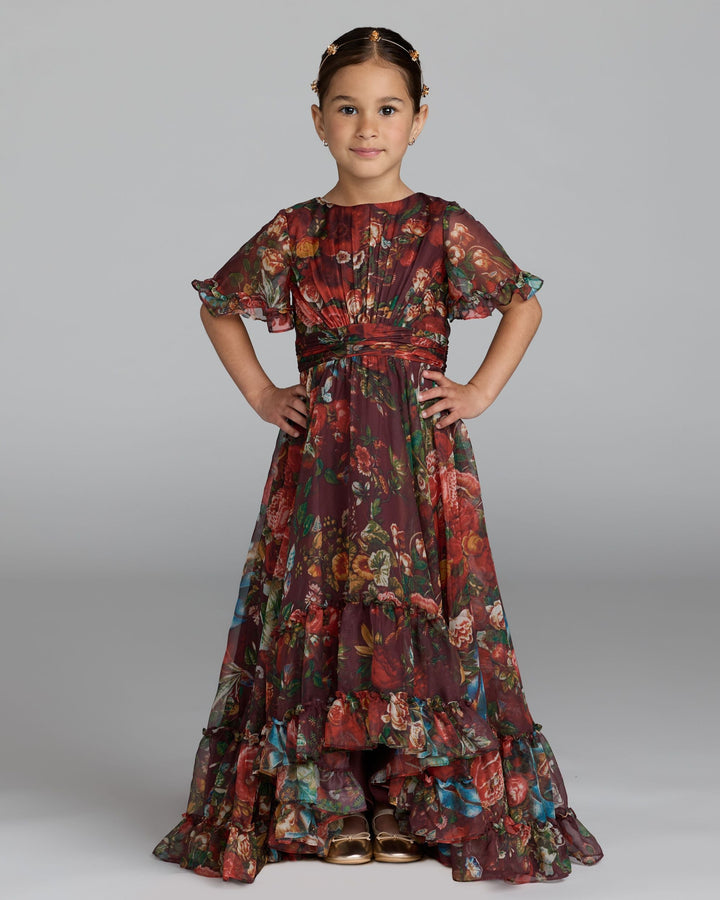 Mac Duggal 68668 Girls Red Floral Ruffle High-Low Dress