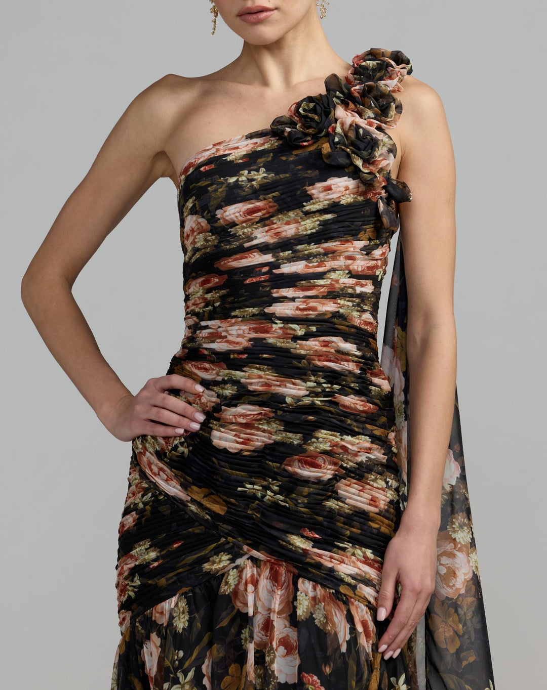 Mac Duggal 68993 One Shoulder Floral Printed Chiffon Gown