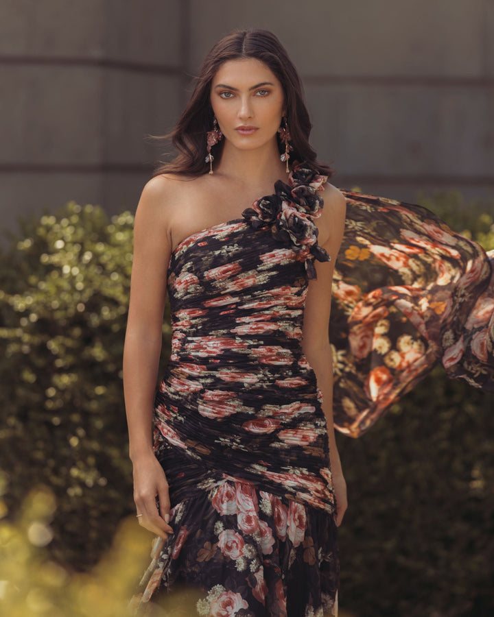 Mac Duggal 68993 One Shoulder Floral Printed Chiffon Gown