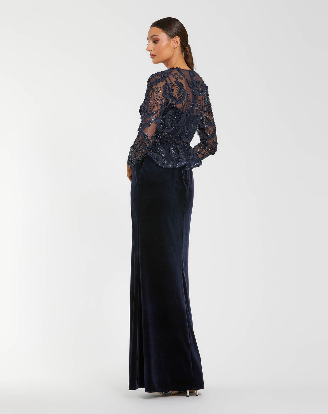 Mac Duggal 69017 Embellished Peplum Gown With Velvet Skirt