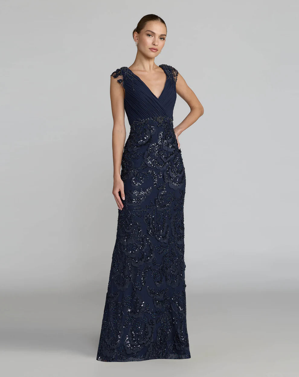 Mac Duggal 69022 Beaded Chiffon V-Neck Evening Dress