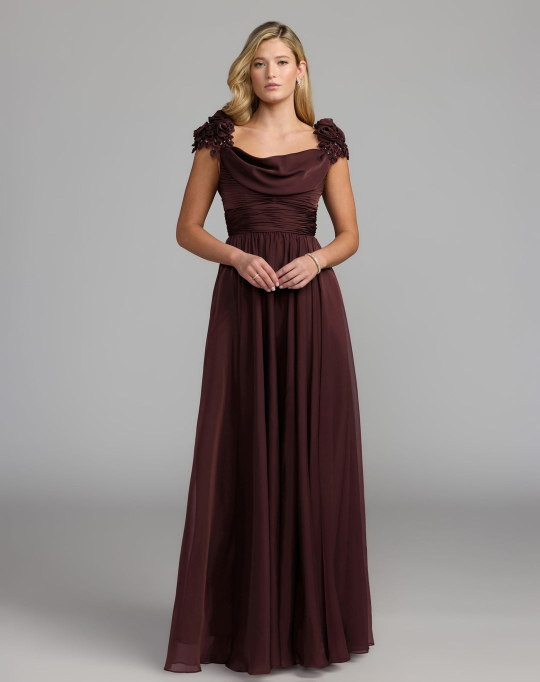 Mac Duggal 69088 Chiffon Cowl Neck Embellished Cap Sleeve Gown